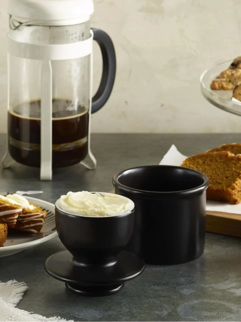 Butter Bell Crock by L. Tremain French Ceramic Butter Keeper, Matte Black